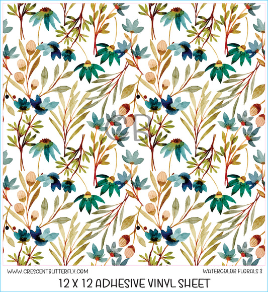 Watercolor Florals 3 Printed Vinyl Sheet