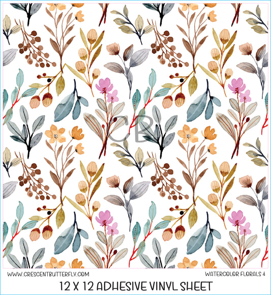 Watercolor Florals 4 Printed Vinyl Sheet
