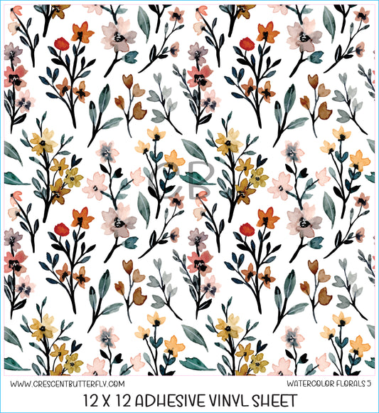 Watercolor Florals 5 Printed Vinyl Sheet