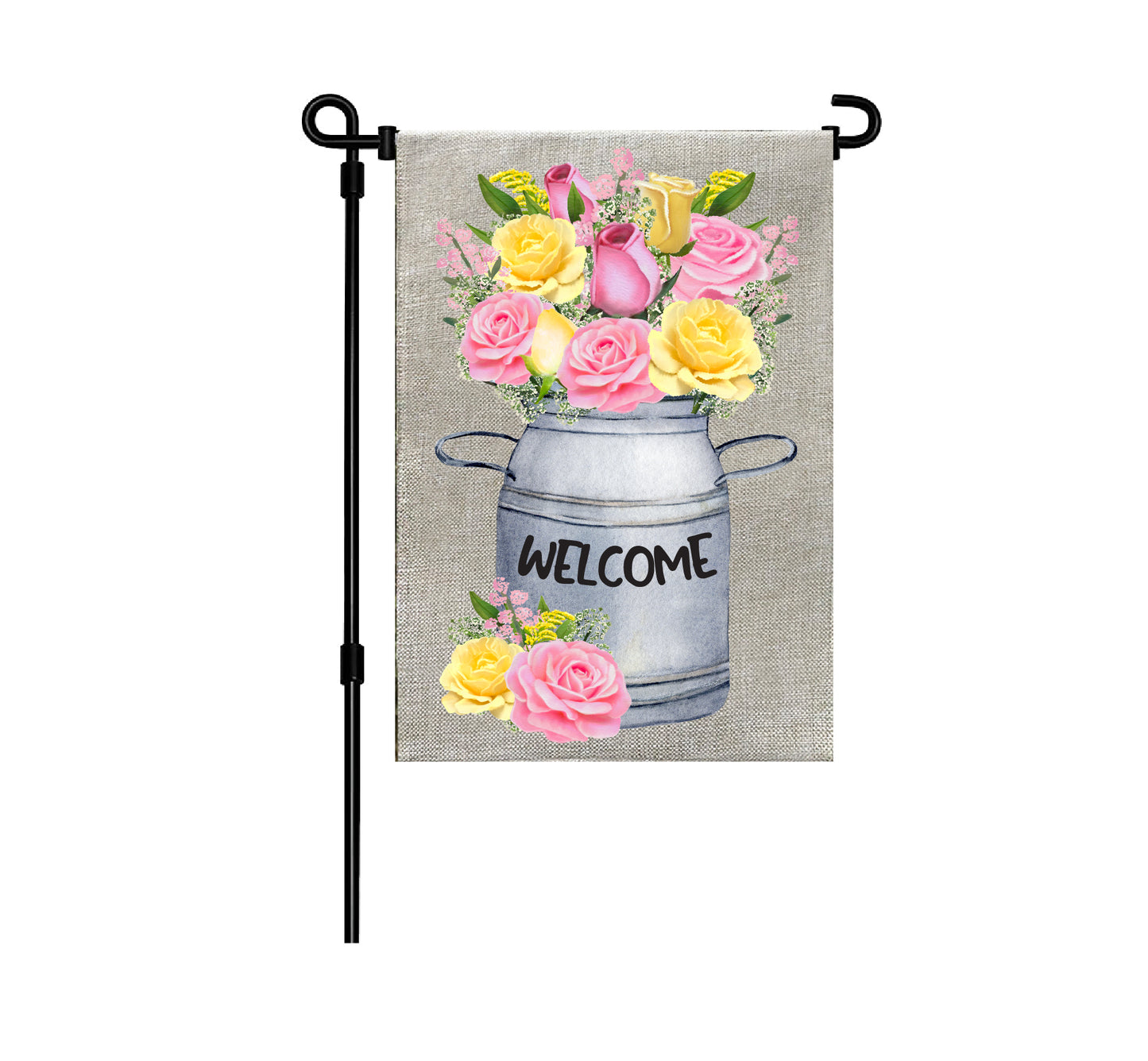 Welcome Roses Rustic Tin Garden Flag
