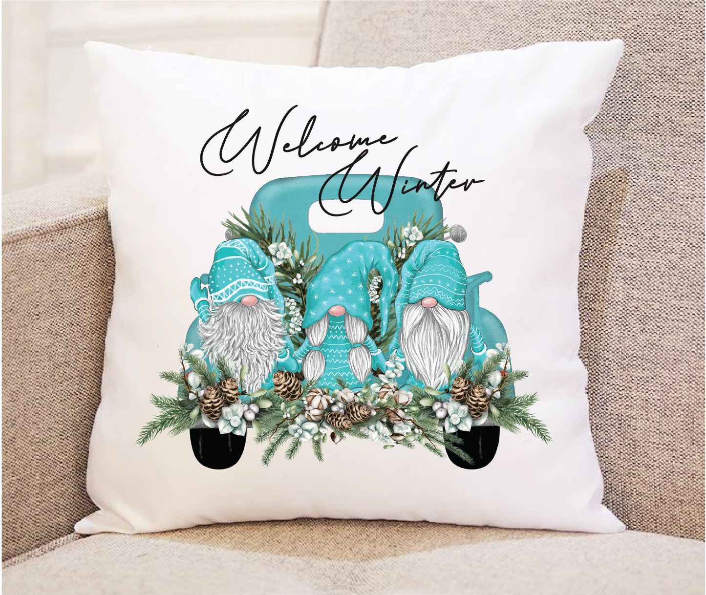 Welcome Winter Gnomes Throw Pillow