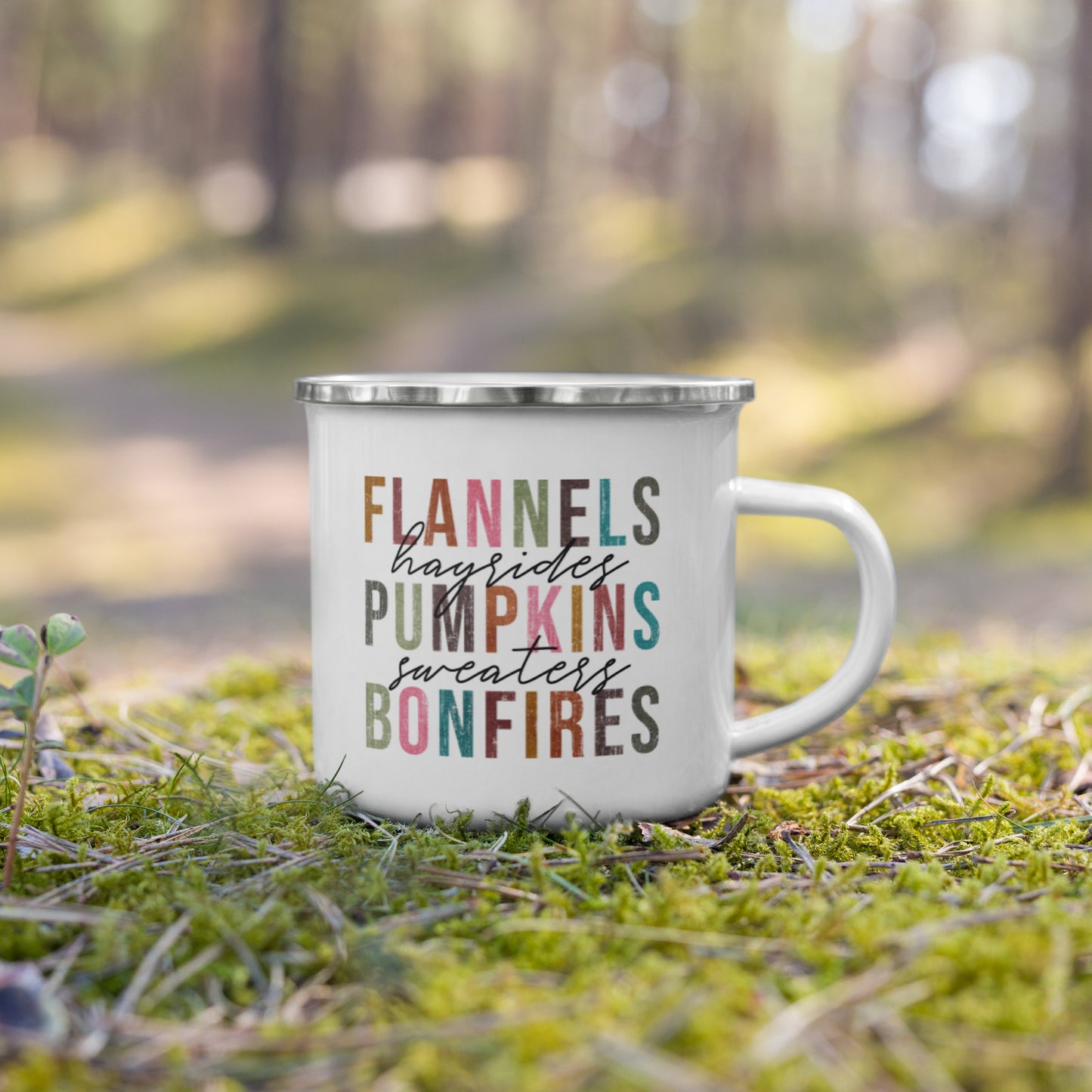 Flannels Pumpkins Bonfires Enamel Mug