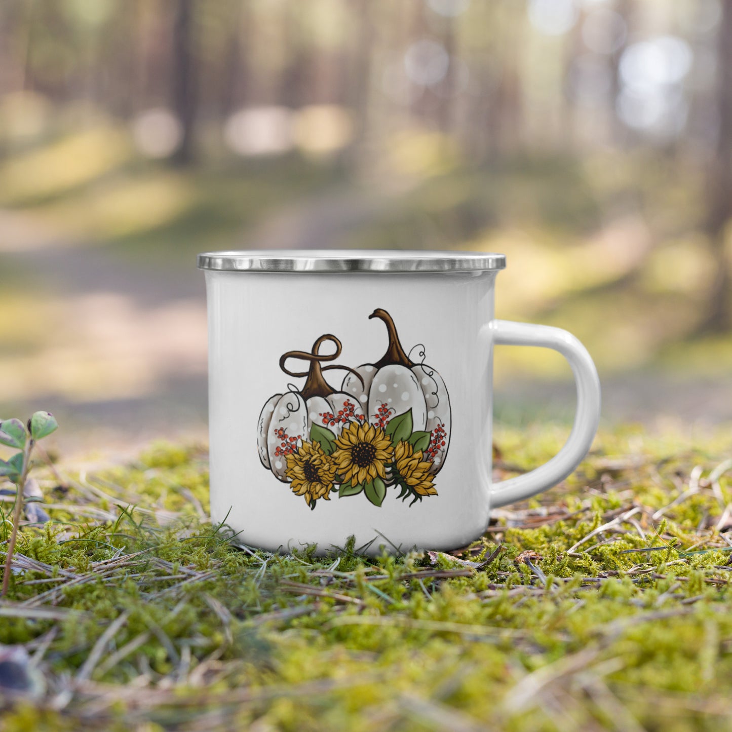 Fall White Pumpkins Enamel Mug