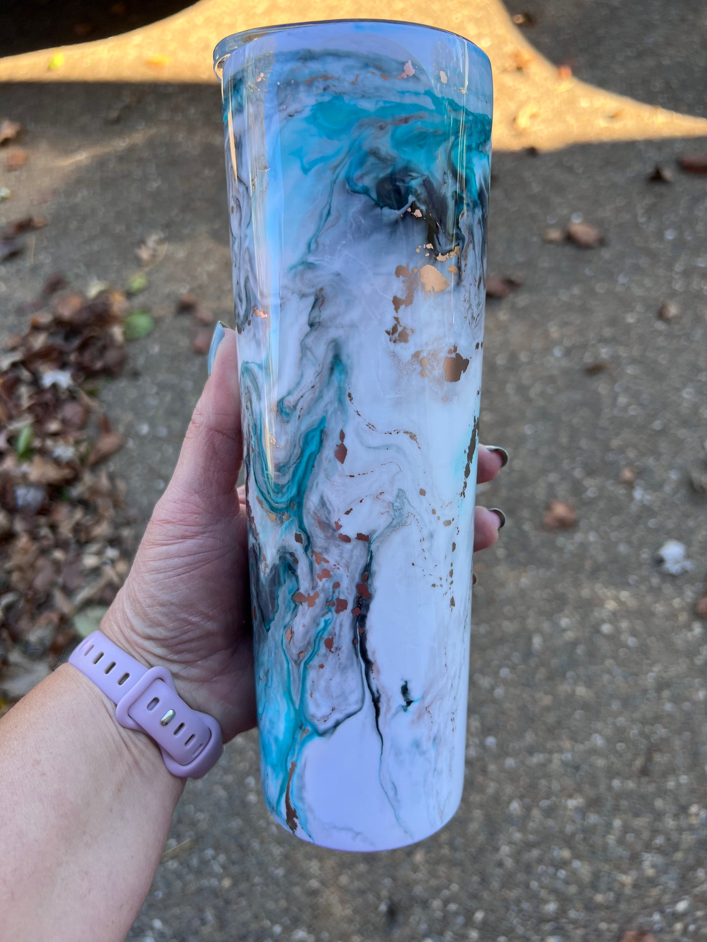 Teal Marble 30oz Skinny Tumbler-Pre Made-RTS
