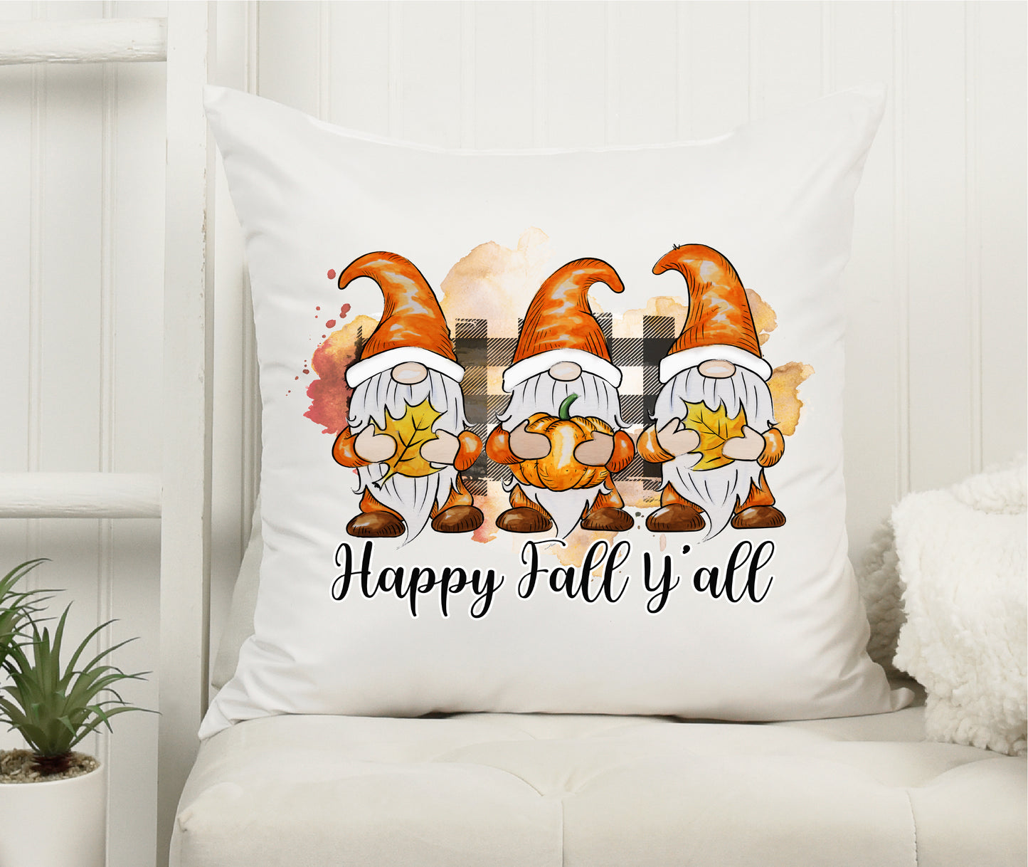 Gnomes Happy Fall Yall Throw Pillow