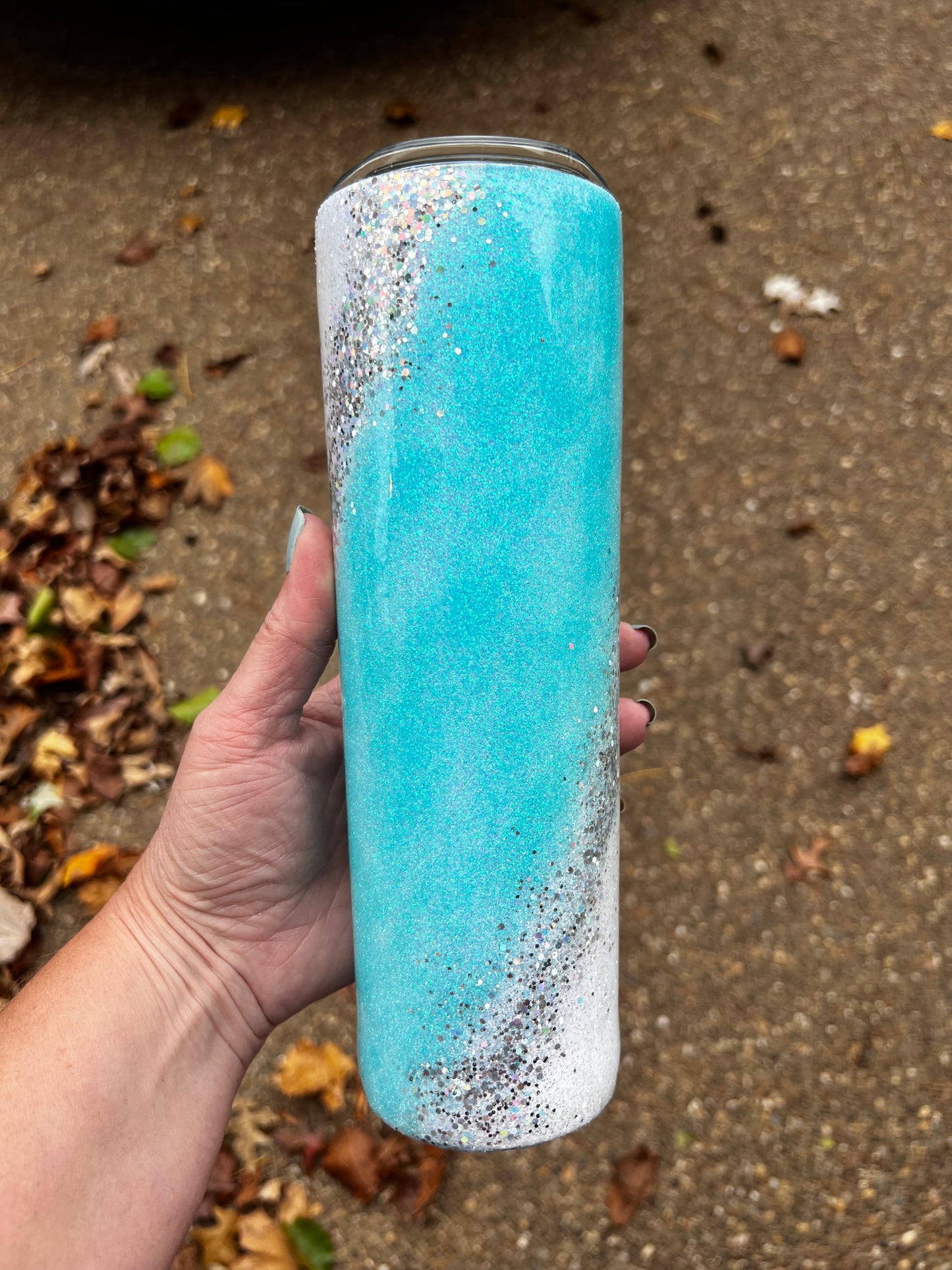 RTS #24 Teal Glitter 30oz Skinny Tumbler-Pre Made-RTS