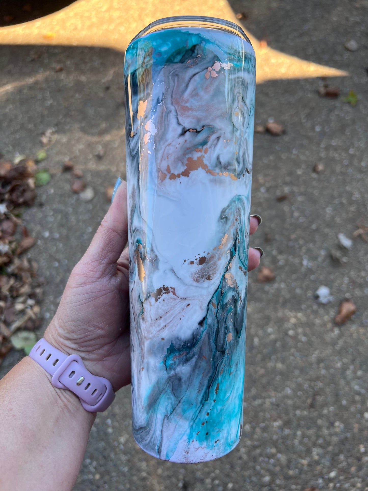 Teal Marble 30oz Skinny Tumbler-Pre Made-RTS