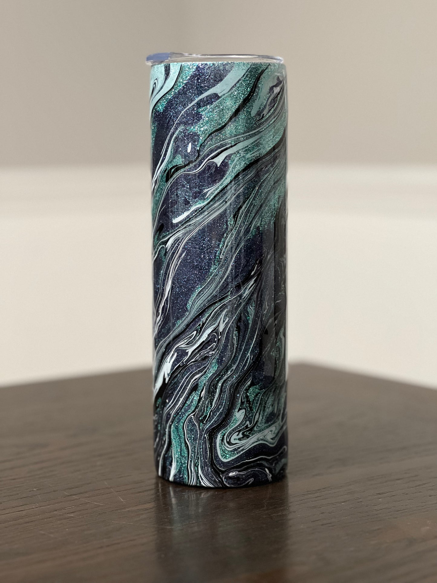 Hydro Dipped Teal Glitter 30oz Skinny Tumbler-Pre Made-RTS