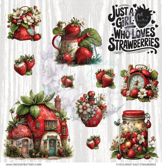 0-102-Element Sheet-Strawberries UV DTF