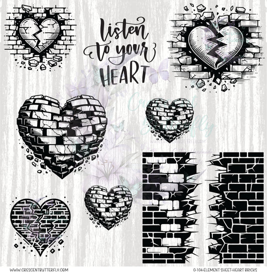 0-104-Element Sheet-Heart Bricks UV DTF