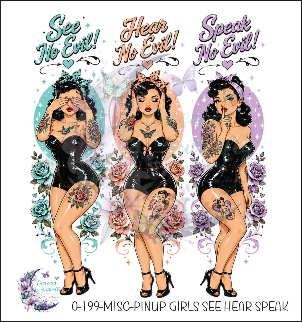 0-199-Misc-Pinup Girls See Hear Speak UV DTF Decal