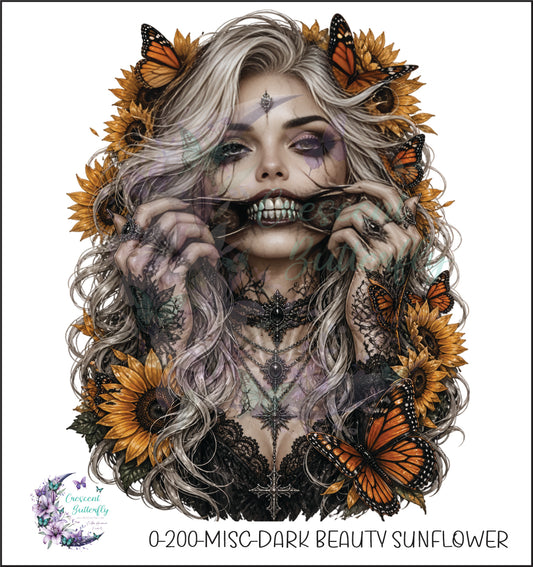 0-200-Misc-Dark Beauty Sunflower UV DTF Decal