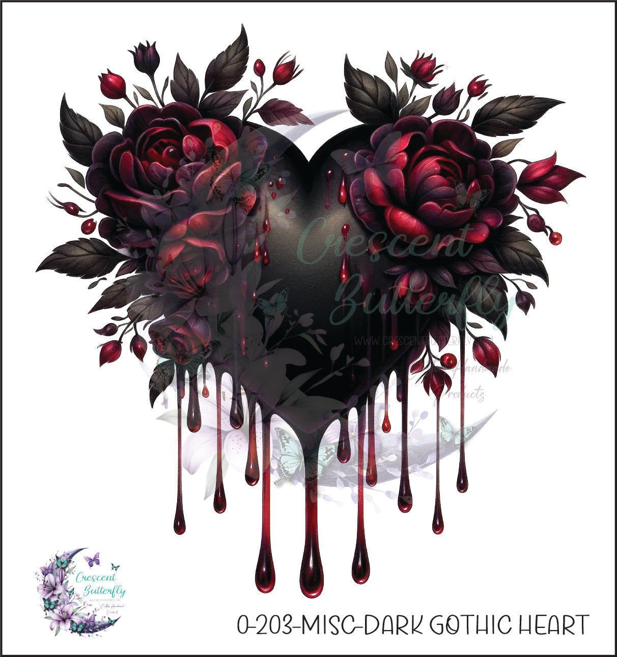 0-203-Misc-Dark Gothic Heart UV DTF Decal