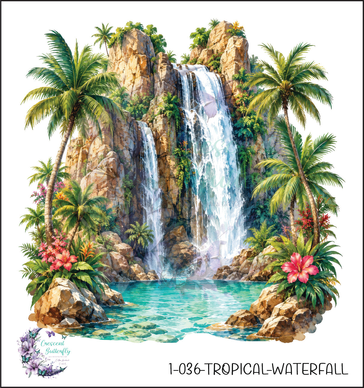1-036-Tropical-Waterfall UV DTF Decal