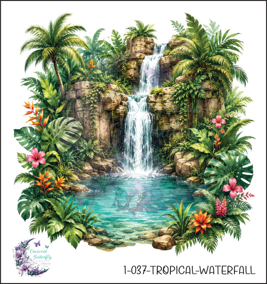 1-037-Tropical-Waterfall UV DTF Decal