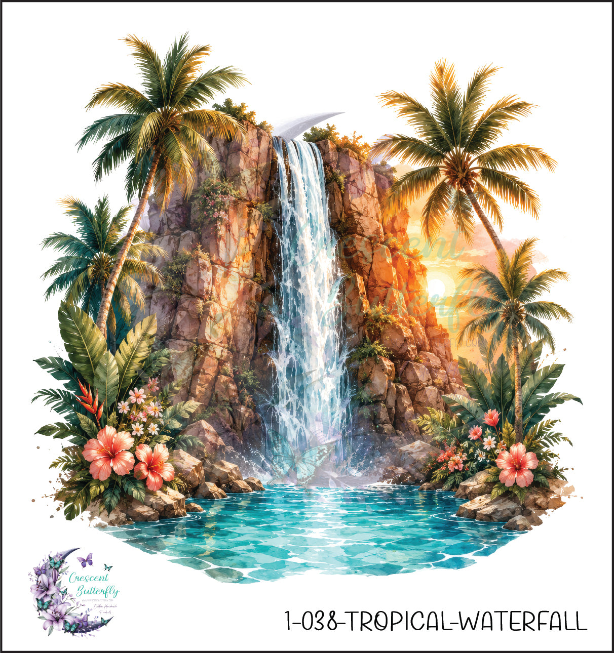 1-038-Tropical-Waterfall UV DTF Decal