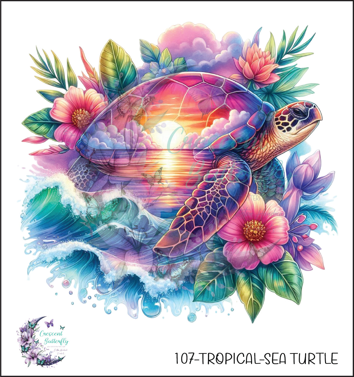 107-Tropical-Sea Turtle UV DTF Decal