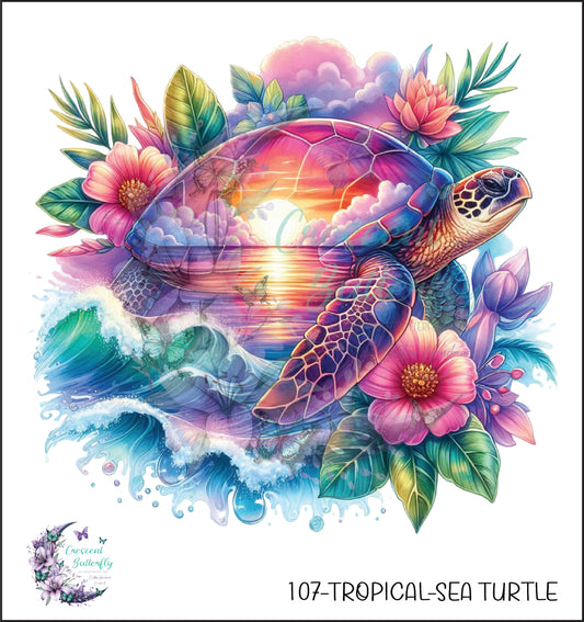 107-Tropical-Sea Turtle UV DTF Decal