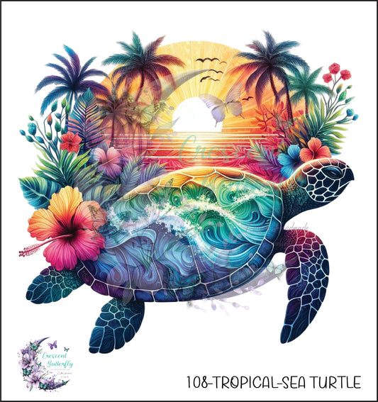108-Tropical-Sea Turtle UV DTF Decal