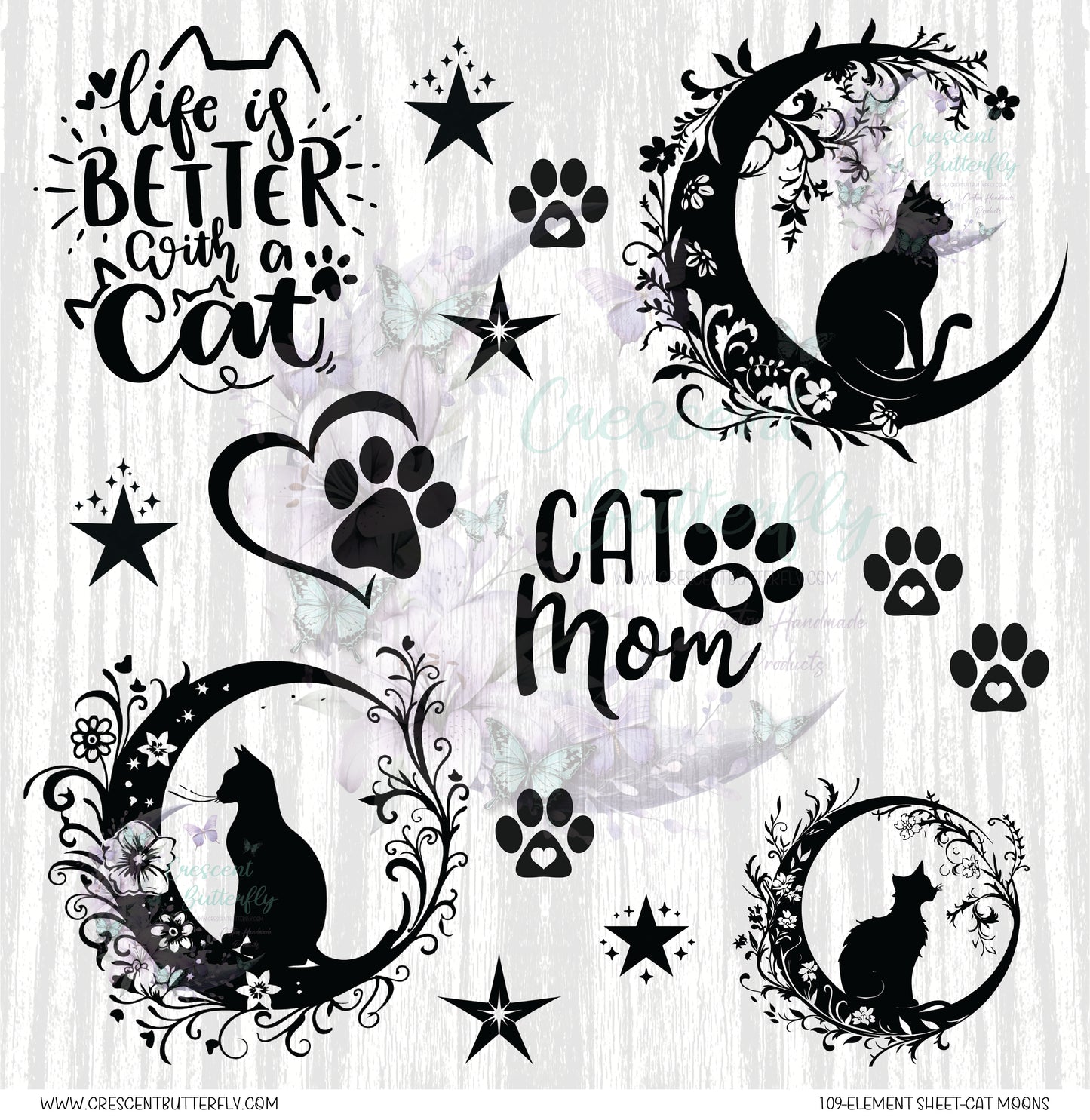 109-Element Sheet-Cat Moons UV DTF