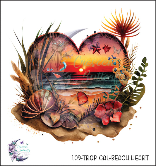 109-Tropical-Beach Heart UV DTF Decal