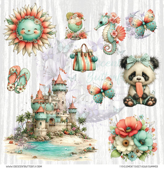 110-Element Sheet-Aqua Summer UV DTF