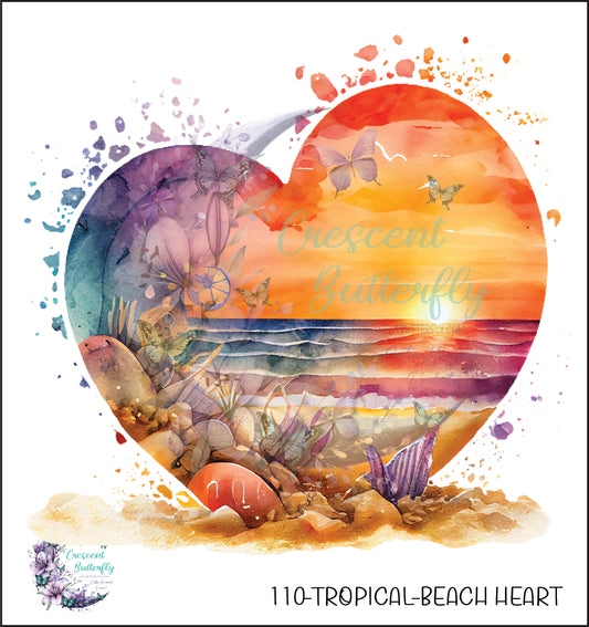 110-Tropical-Beach Heart UV DTF Decal