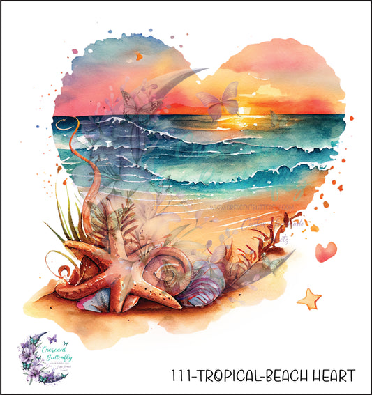 111-Tropical-Beach Heart UV DTF Decal