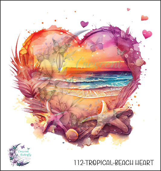 112-Tropical-Beach Heart UV DTF Decal