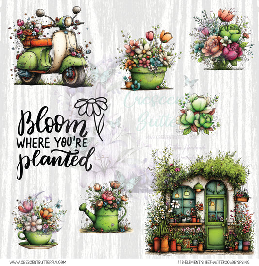 113-Element Sheet-Watercolor Spring UV DTF