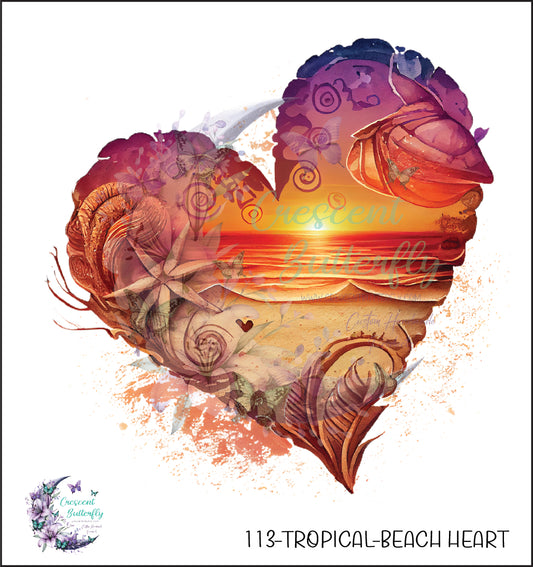 113-Tropical-Beach Heart UV DTF Decal