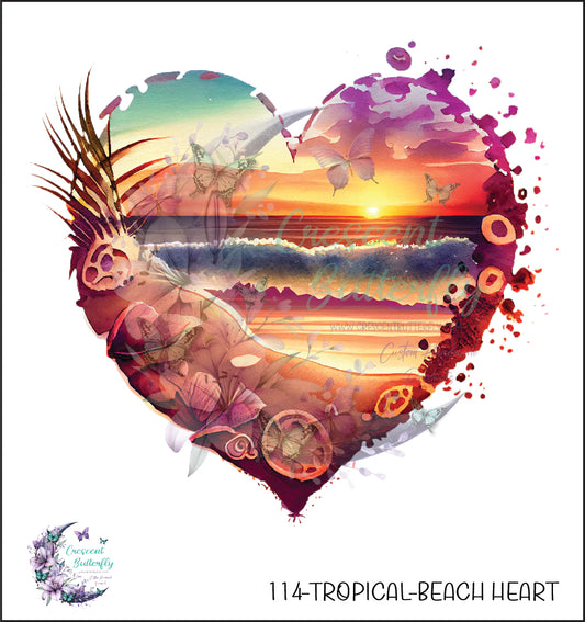 114-Tropical-Beach Heart UV DTF Decal