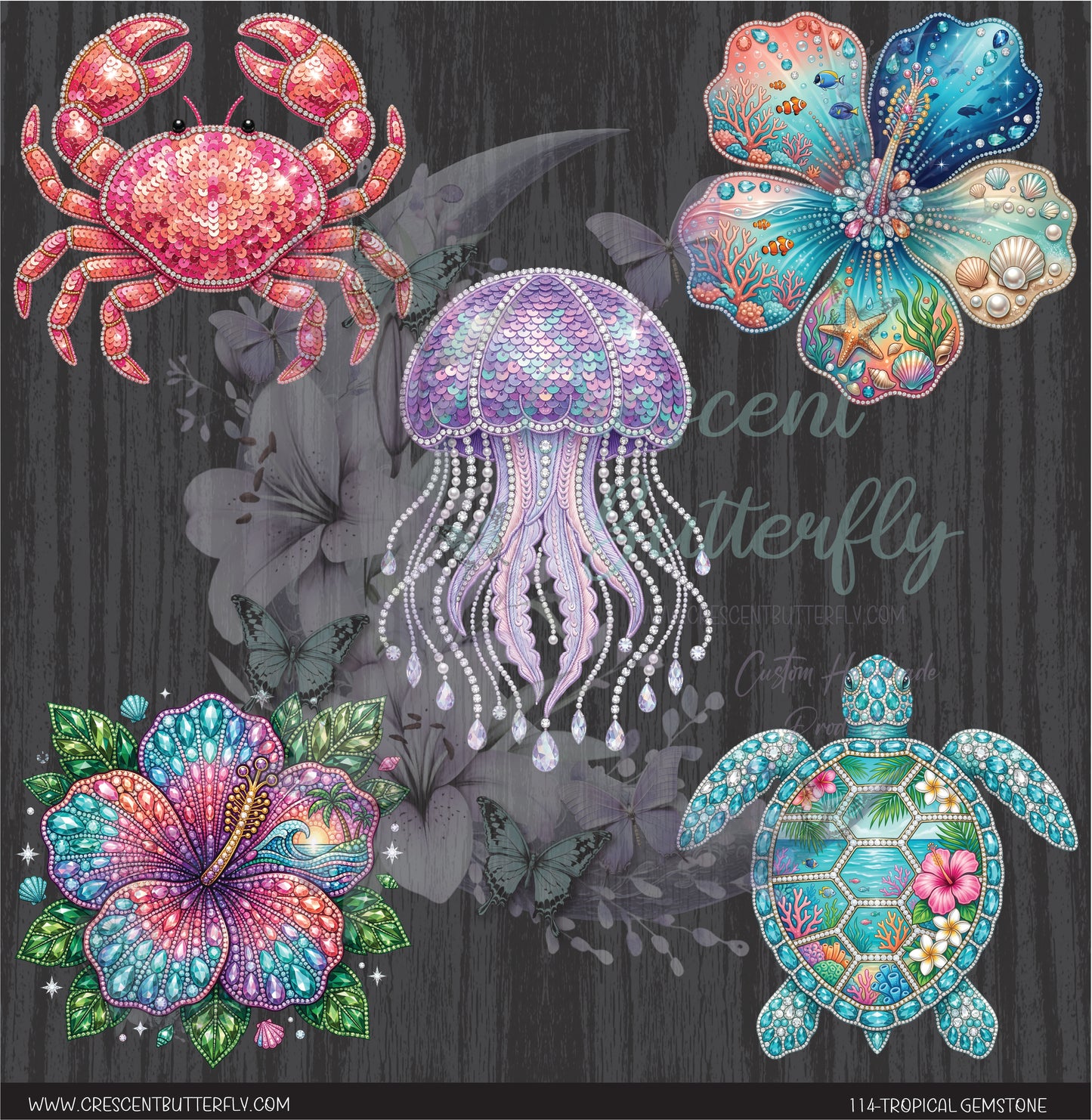 114-Tropical Gemstone 10x10 UV DTF Sheet
