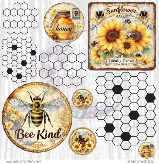 119-Element Sheet-Bees UV DTF