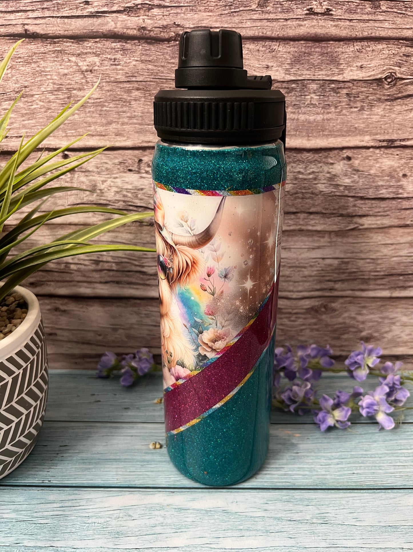 Rainbow Highland Cow Handmade Custom Epoxy Tumbler