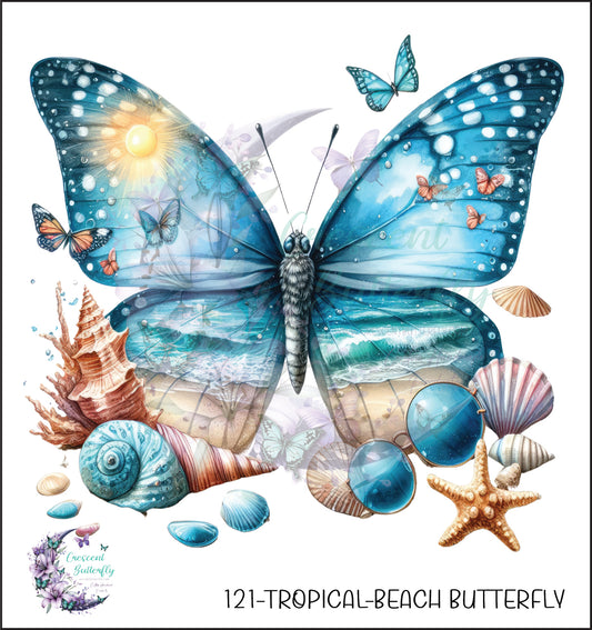 121-Tropical-Beach Butterfly UV DTF Decal
