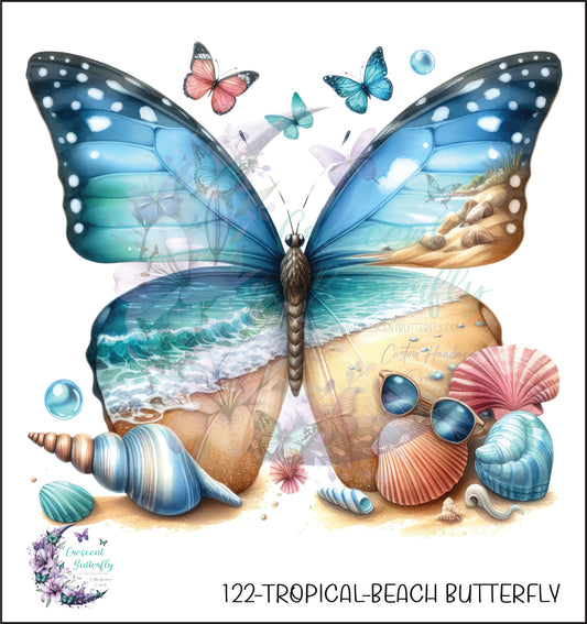122-Tropical-Beach Butterfly UV DTF Decal