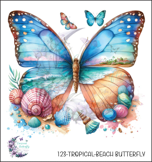 123-Tropical-Beach Butterfly UV DTF Decal