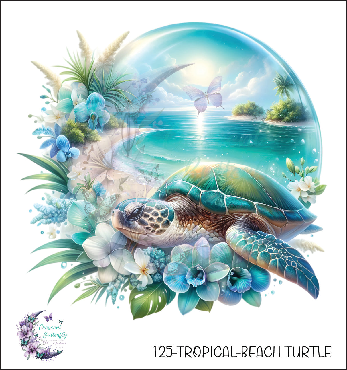 125-Tropical-Beach Turtle UV DTF Decal