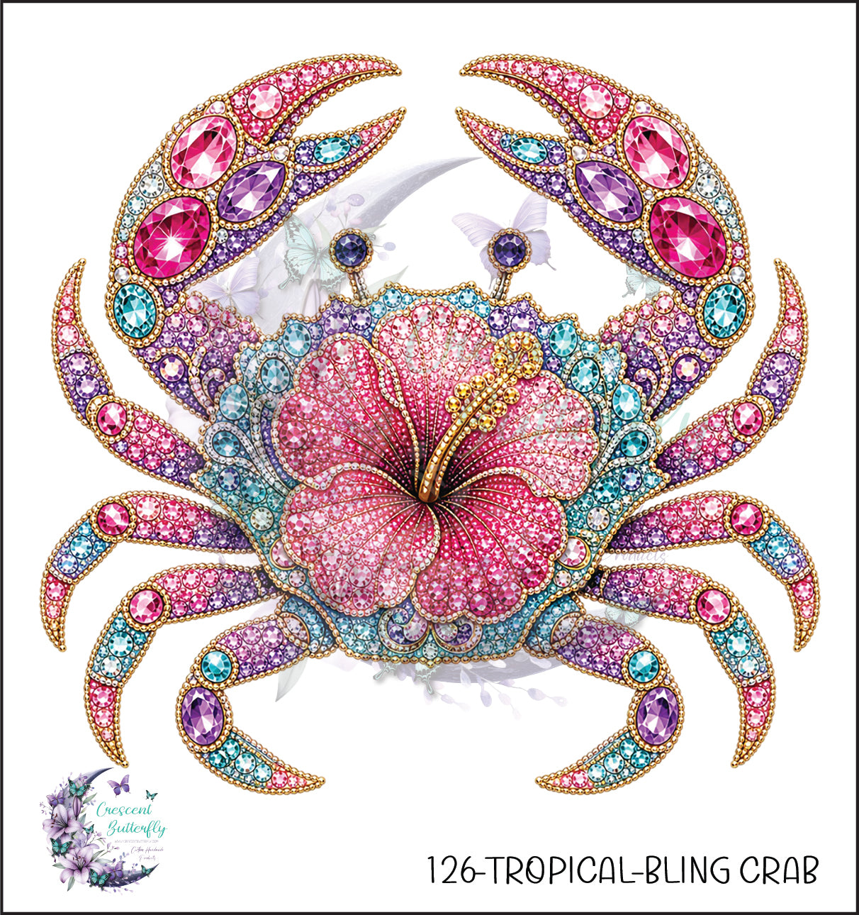 126-Tropical-Bling Crab UV DTF Decal