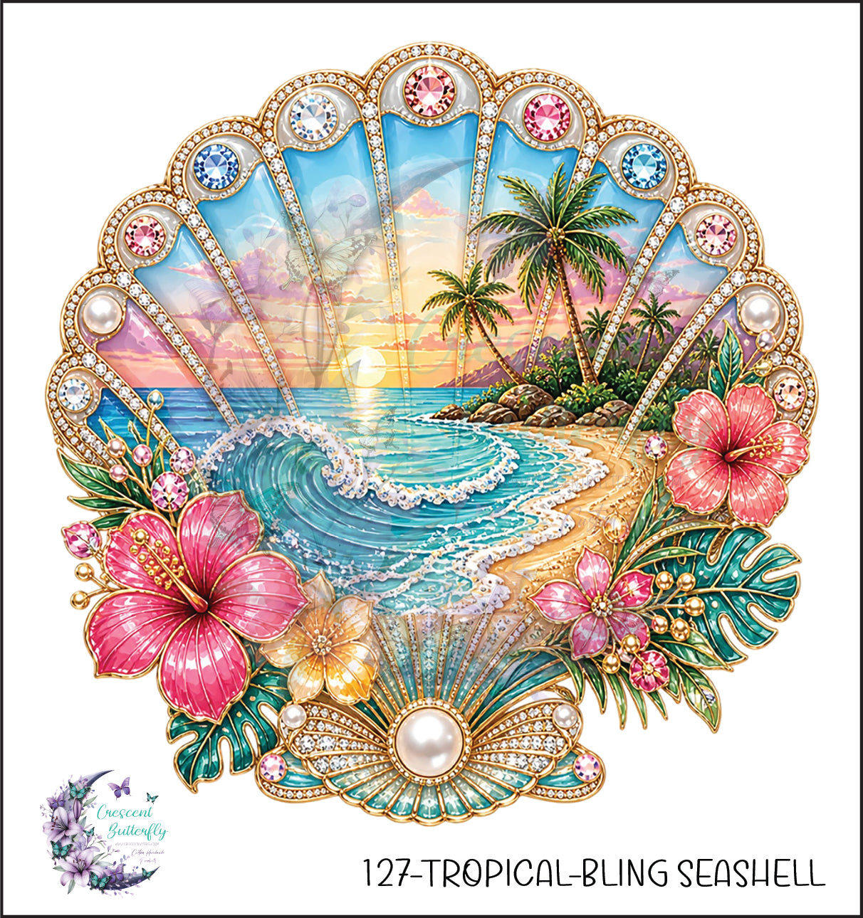 127-Tropical-Bling Seashell UV DTF Decal