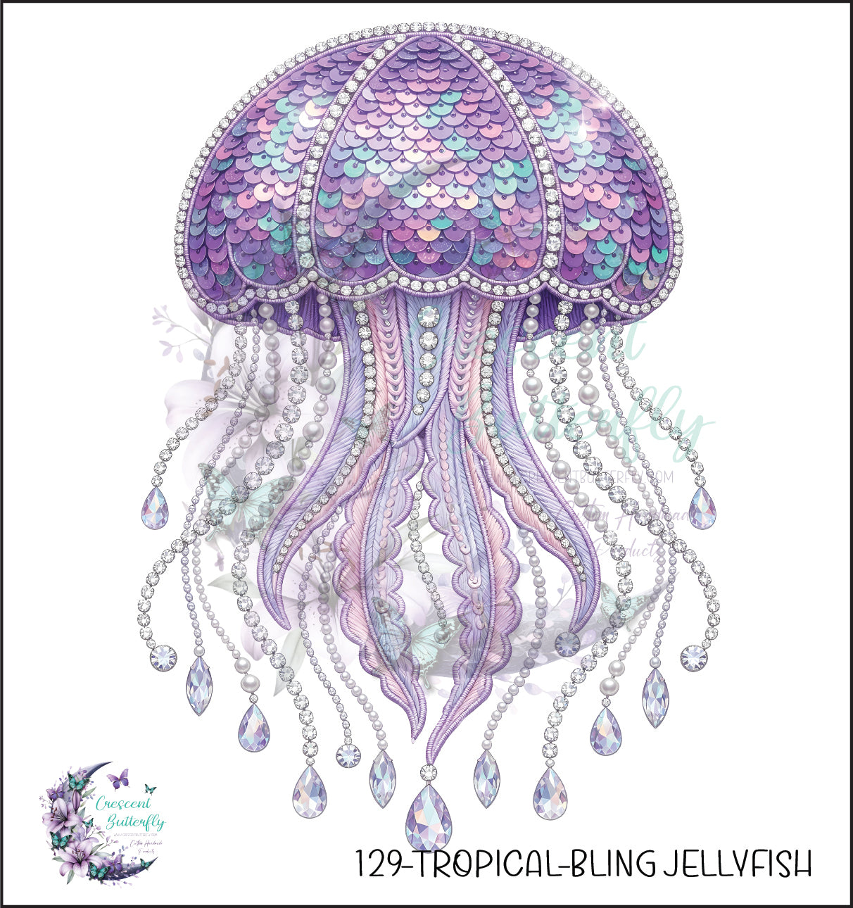 129-Tropical-Bling Jellyfish UV DTF Decal
