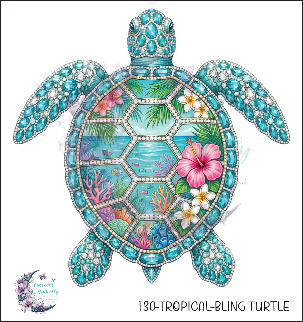 130-Tropical-Bling Turtle UV DTF Decal
