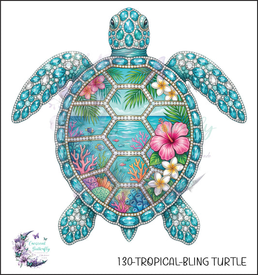130-Tropical-Bling Turtle UV DTF Decal