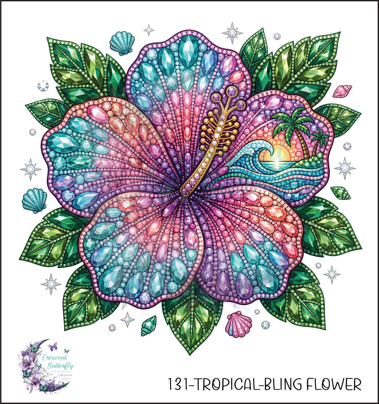 131-Tropical-Bling Flower UV DTF Decal