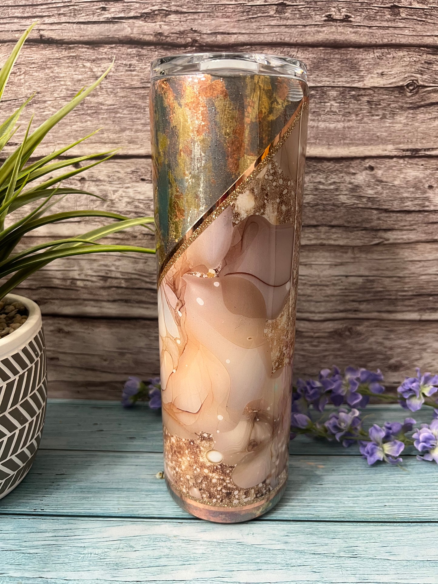 Beige Glitter Handmade Custom Epoxy Tumbler