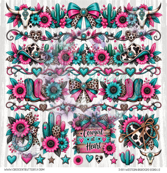 2-001-Western-Borders-Scrolls 10x10 UV DTF Sheet