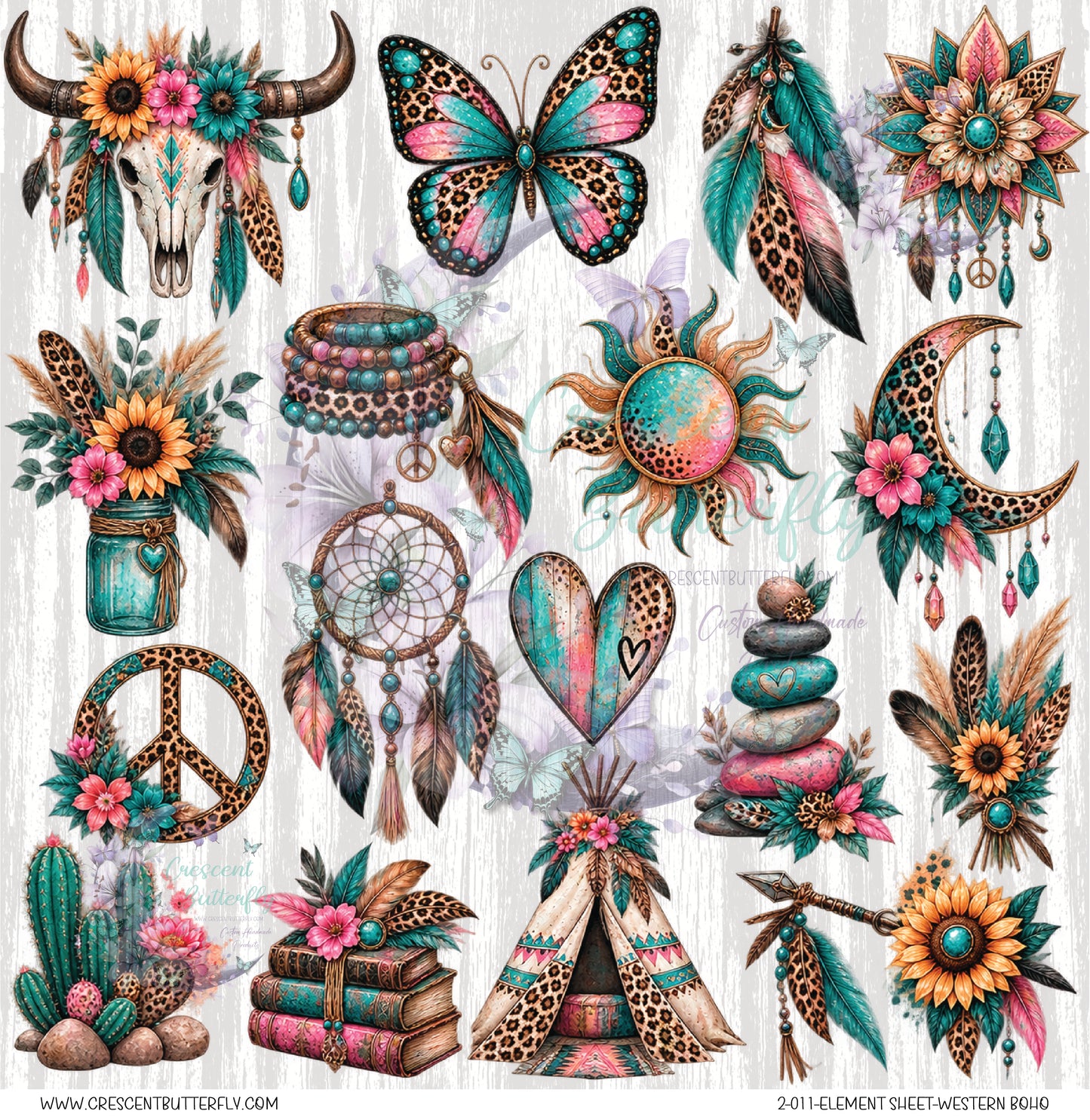2-011-Element Sheet-Western Boho UV DTF