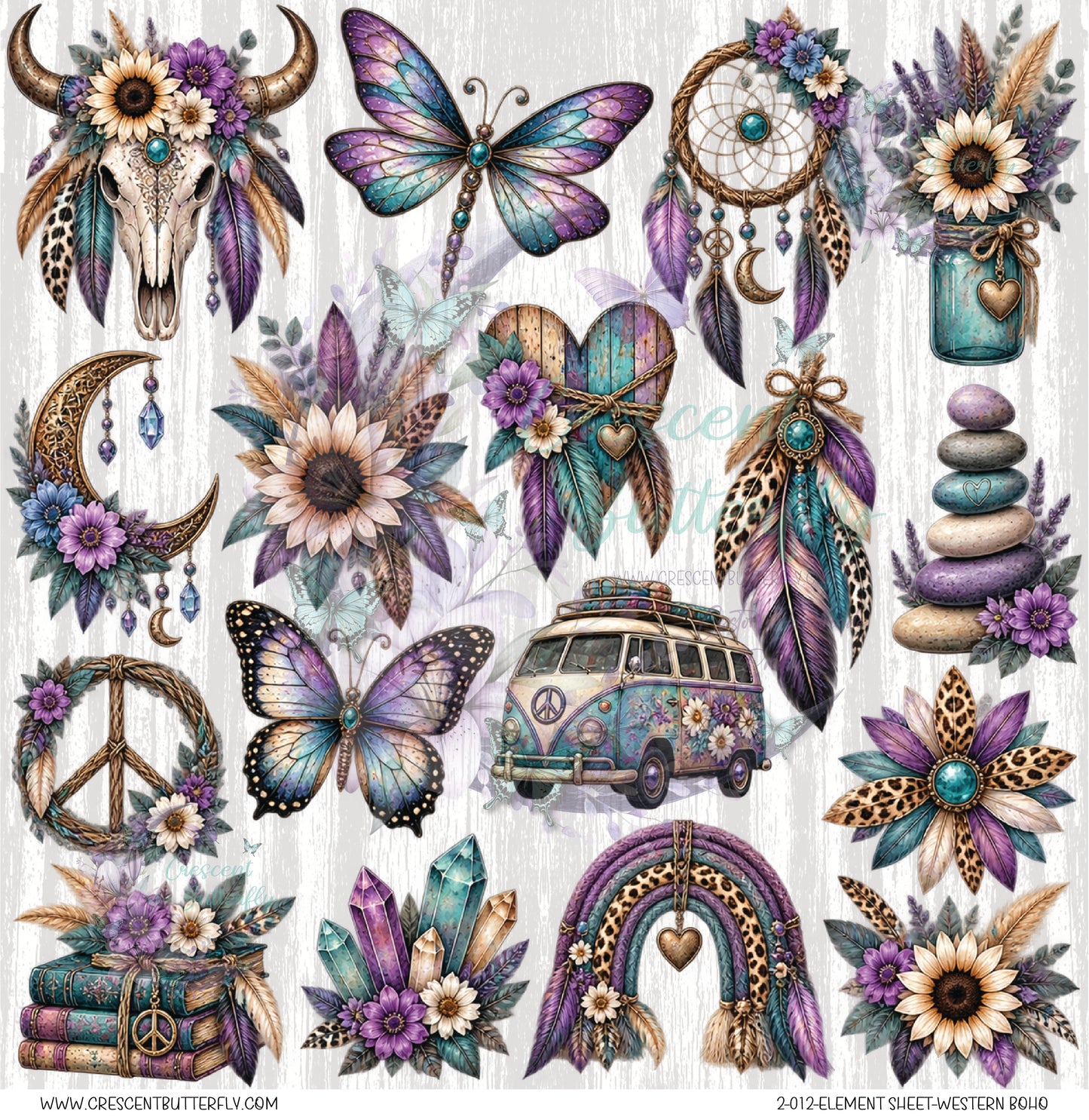 2-012-Element Sheet-Western Boho UV DTF