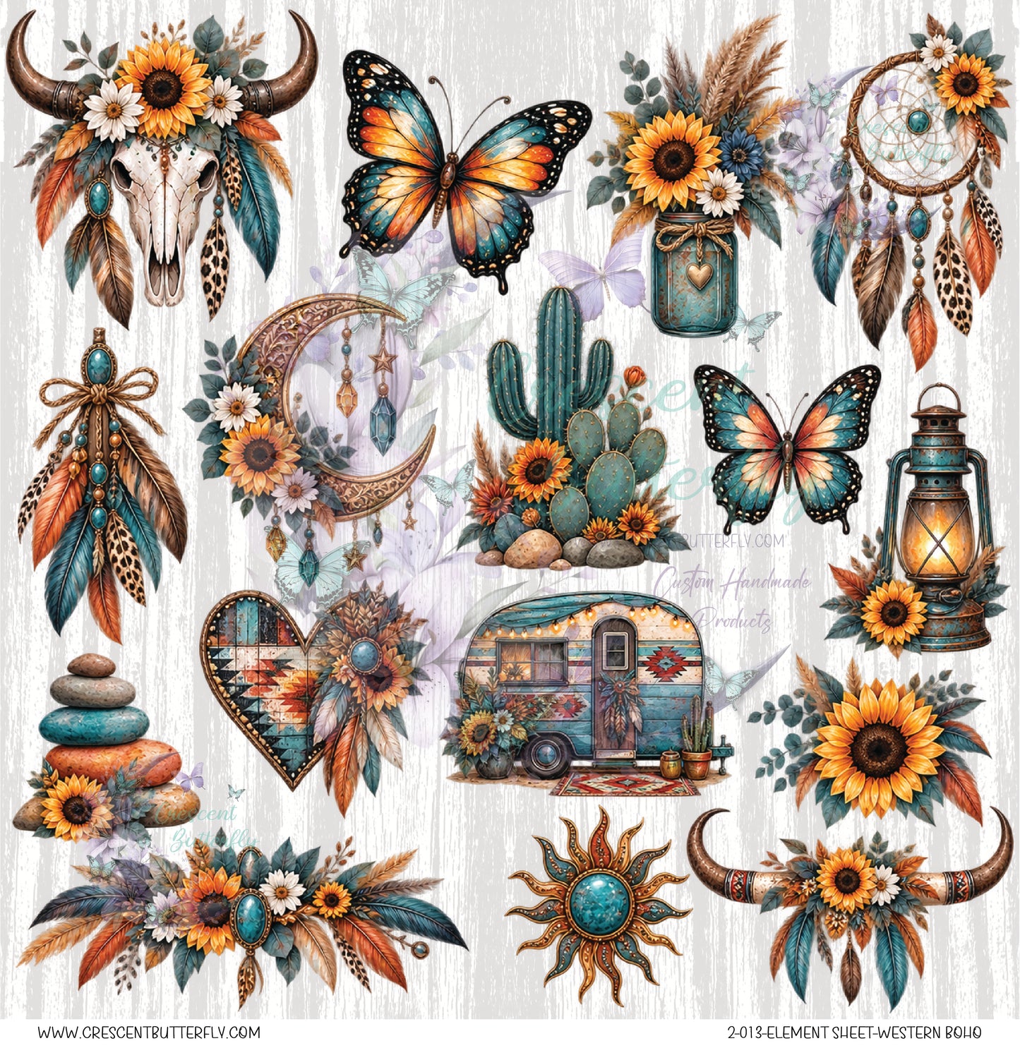 2-013-Element Sheet-Western Boho UV DTF